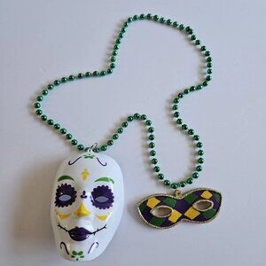 Masquerade Masks Mardi Gras Sugar Skull Beads Necklace New Orleans Festival